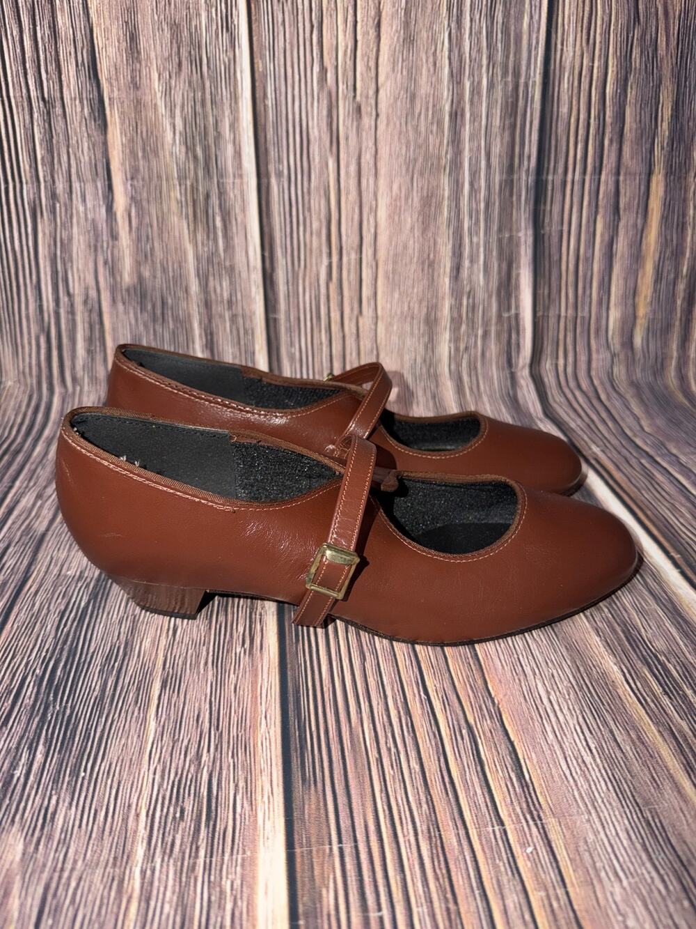 Vintage Tic Tac Toes Brown Leather Mary Jane Shoes Size 8.5 W Made in USA